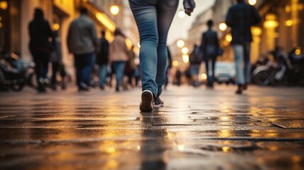 Motion blurred people legs crossing the pedestrian