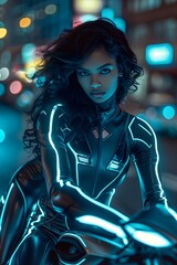 Cyberpunk biker girl of the future