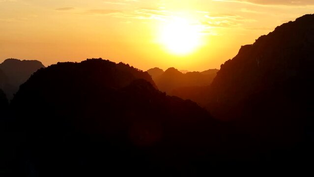 Aerial shot of sunset in Ninh Binh - Vietnam.