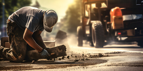 Sweat, Toil, and Triumph: The Epic Struggle of a Man Engaged in Laborious Road Construction Work on Labor Day