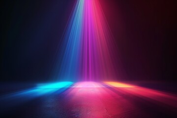 Vibrant Stage Lights with Colorful Beams on Black Background