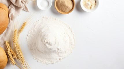 Fototapeta na wymiar Top view of dough and baking ingredients isolated on white