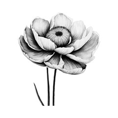Illustration with hand drawn anemone flower on transparent background. Black and white vector image is ideal for the design of posters cards wallpapers covers, for prints on various surfaces