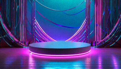 Bold and Bright: Product Podium Under Neon Colored Lights