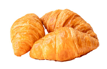 Top view of French croissants in stack isolated on white background with clipping path