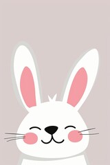 Cute minimalist bunny smiling peeking over the bottom of the image