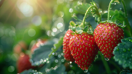 Ripe srawberries in garden.