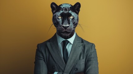 Elegant suit enhances black panther's charisma. Ai Generated