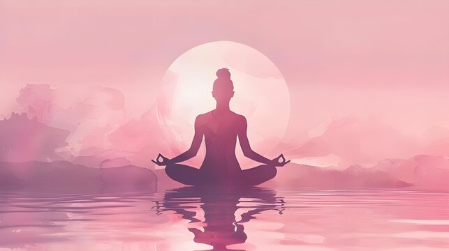 Meditative Yoga Pose in Serene Pink Sunset