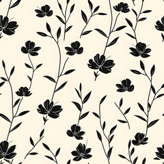 seamless background. Minimalistic abstract floral pattern. Modern print in black color on a light background. Ideal for textile design