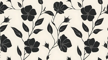 seamless background. Minimalistic abstract floral pattern. Modern print in black color on a light background. Ideal for textile design