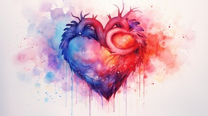 A watercolor heart embodies the concepts of love and relationship. Ai Generated