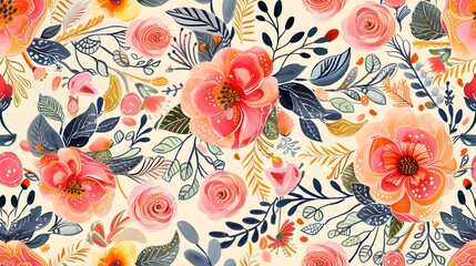 Watercolor seamless pattern with spring floral bouquets. Vintage botanical illustration, Elegant decoration for any kind of a design