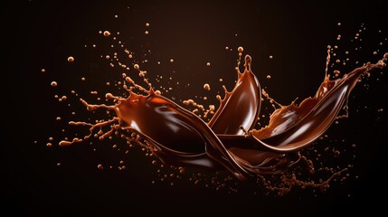 Dark brown background: chocolate splash and drops. Rich indulgence, Ai Generated.