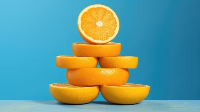 fresh orange slices on vibrant blue. A burst of citrus, Ai Generated.