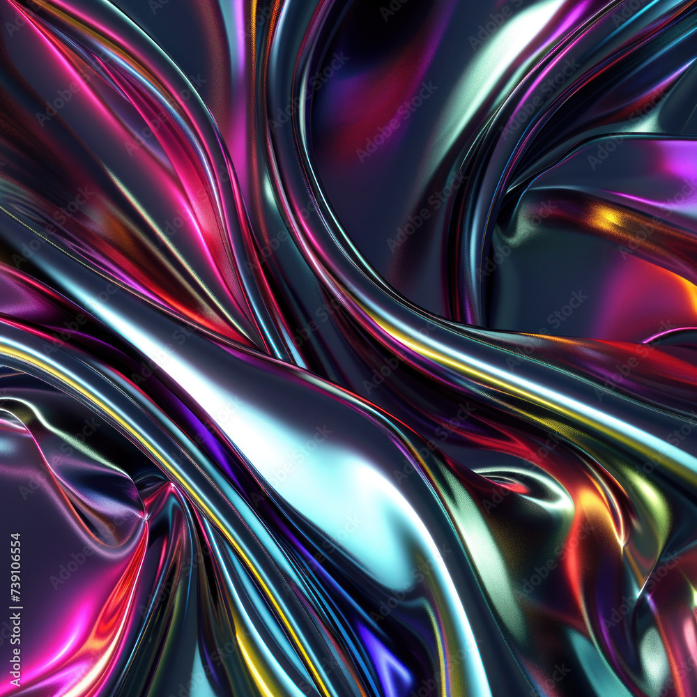 Aufkleber 3d abstract colorful holographic metallic foil with iridescence background. futuristic cyberpunk hyp