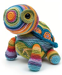 Illustration vector designs a handcrafted style amigurumi turtle with detailed crochet patterns and vibrant yarn colors White background