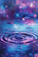 Naklejka na ściany i meble Water drop in pink and blue tone. luminous holographic style hyper realism.