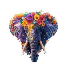 elephant made of flowers water painting vintage vivid colors