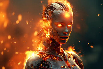 Beautiful robot woman on background