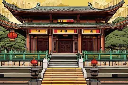 Chinese temple, Generative AI comic style