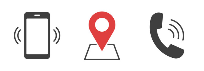 アイコン セット マップピン 電話 スマートフォン 白 背景 © Naoki Kim