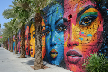 Vibrant street art adorning city walls, showcasing artistic expression in urban environments. Generative Ai.