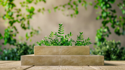 Podium for product in nature tropical forest garden green plant.