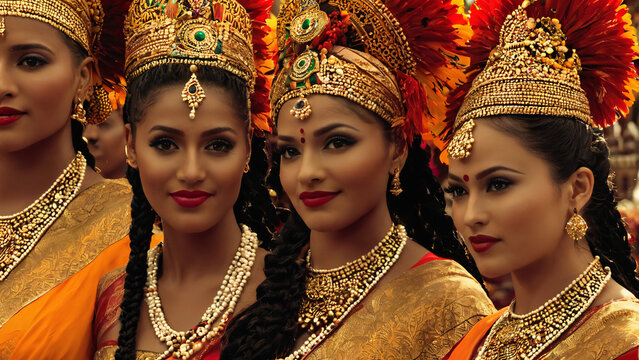 several indian women in elaborate costumes are posing for a picture