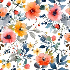 Watercolor seamless pattern with spring floral bouquets. Vintage botanical illustration, Elegant decoration for any kind of a design - obrazy, fototapety, plakaty