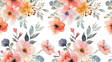 Fototapeta premium Watercolor seamless pattern with spring floral bouquets. Vintage botanical illustration, Elegant decoration for any kind of a design