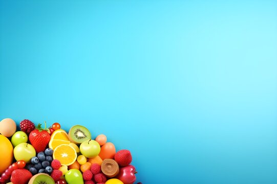 Blank space for text with fruits surrounding color background