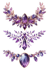 Amethyst necklace watercolor illustration material set