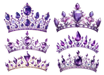 Amethyst tiara watercolor illustration material set