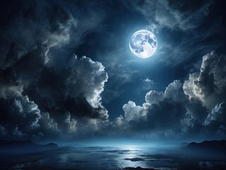 Moonlit Sky Embraced by Clouds.