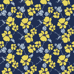Japanese Flower Leaf Branch Vector Seamless Pattern