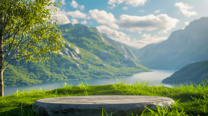 Podium for product in nature tropical forest garden green plant.