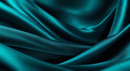 Obraz premium Wavy folds of luxurious satin velvet, elegant and smooth emerald green abstract silk texture folds background