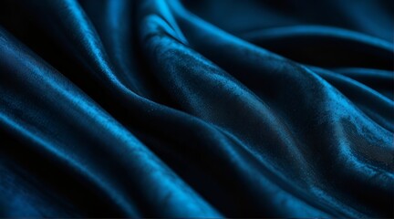 Fototapeta premium Wavy folds of luxurious satin velvet, elegant and smooth blue abstract silk texture folds background