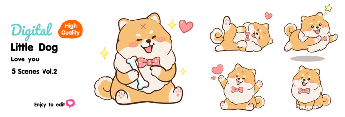 Collection of cute cartoon dogs love you