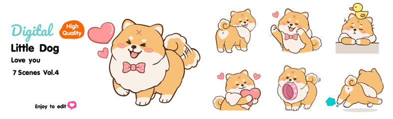 Collection of cute cartoon dogs love you