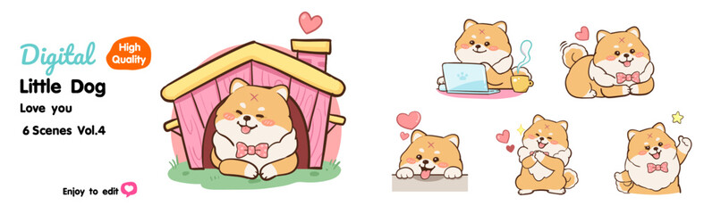 Collection of cute cartoon dogs love you