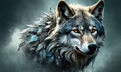 Fantasy Illustration of a wild animal wolf. Digital art style wallpaper background.