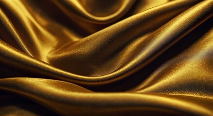 Wavy folds of luxurious satin velvet, elegant and smooth gold abstract silk texture folds background