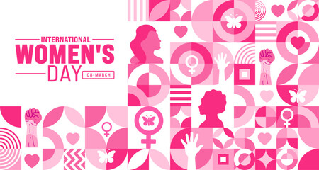 8 March International Women's Day geometric shape pattern background. use to background, banner, placard, card, and poster design template. vector illustration.
