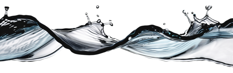 A horizontal splash of water. Isolated on a transparent background