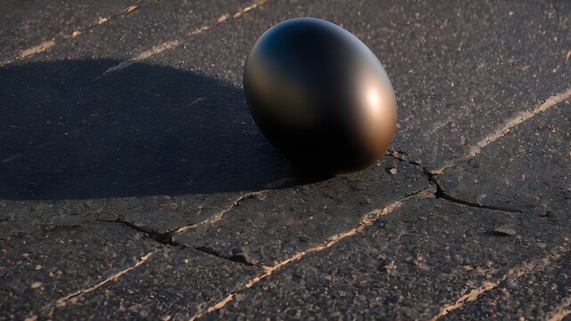 black egg in asphalt on the road