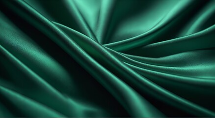 Obraz premium Wavy folds of luxurious satin velvet, elegant and smooth emerald green abstract silk texture folds background