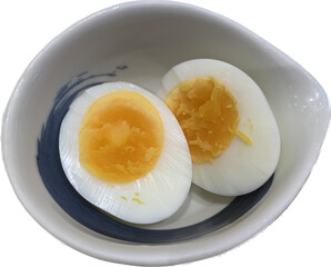 boiled egg in small bowl isolated on white background cutout
