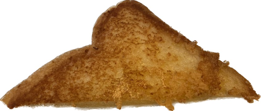 Toasted cheese with grill marks cut in half isolated on white